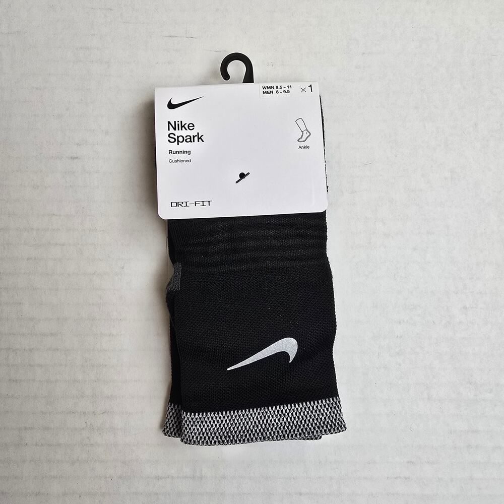 Nike Spark Running Ankle Socks Size W9.5-11/M8-9.5 Black Cushioned Dri-Fit